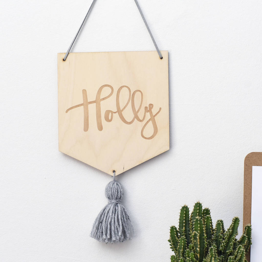 personalised wooden name sign banner by the moonlit press banner name