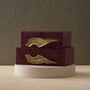 Handmade Burgundy Leather Box Set With Brass Wing Handles, thumbnail 2 of 6