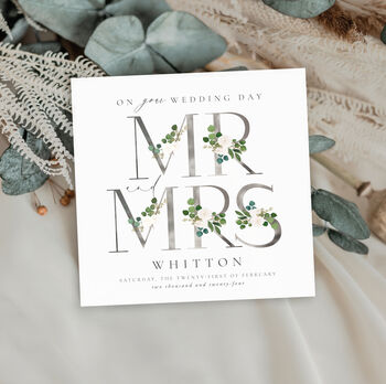 Personalised Mr And Mrs Wedding Day Card | Floral, 4 of 6