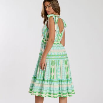 Aztec Jacquard Cotton Tie Shoulder Midi Dress, 6 of 10