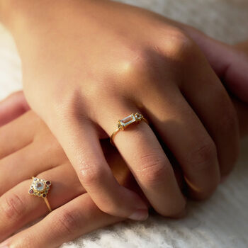 Luella Asymmetrical Blue Topaz And Tourmaline Ring, 2 of 7