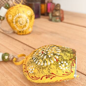 Mustard Yellow Traditional Indian Hand Painted Cow Bell, 8 of 9