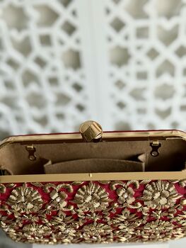 Delhi Knot Clasp Dark Red Silk Clutch | Bridal Gift |, 6 of 7