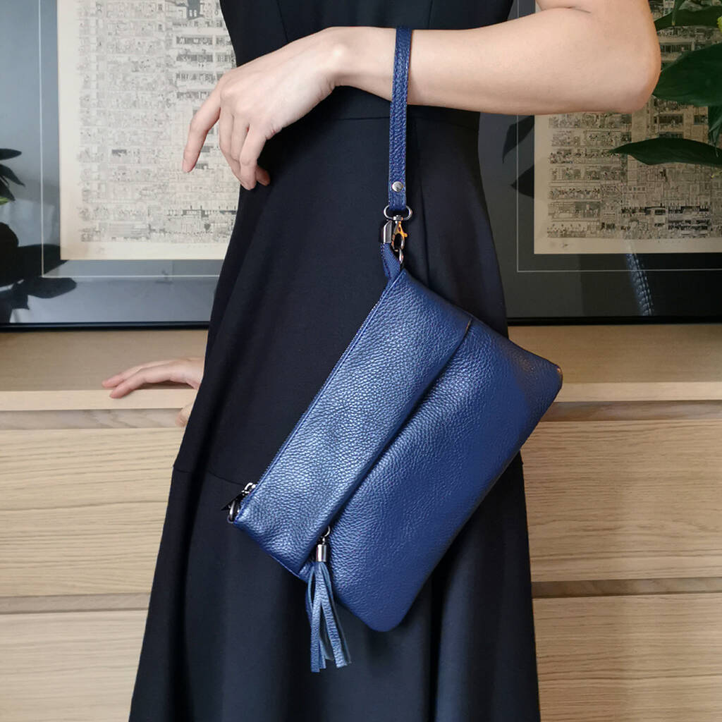 Chiswick Leather Mini Bag Navy Blue By LAGOM | notonthehighstreet.com