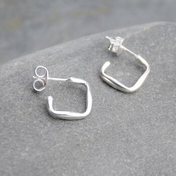 Unisex Sterling Silver Square Hoop Earrings, 3 of 8