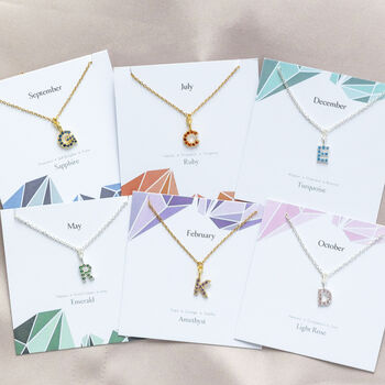 Personalised Gold Or Silver Birthstone Initial Necklace, 3 of 10