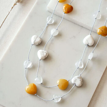 Yellow Jade With Howlite And Quartz Heart Necklace, 2 of 5