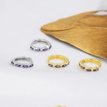 Amethyst Purple Marquise Cz Huggie Hoop Sterling Silver, 8 of 12
