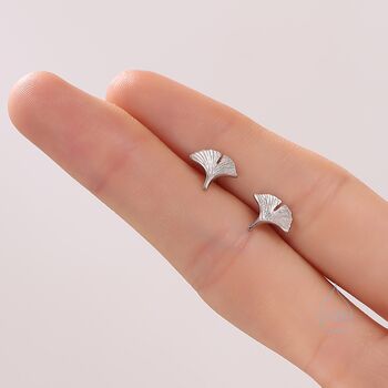 Sterling Silver Tiny Ginkgo Leaf Stud Earrings, 2 of 11