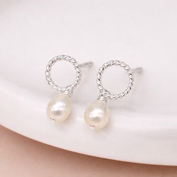 Sterling Silver White Freshwater Pearl Stud Drop Earrings – 8mm, 3 of 8