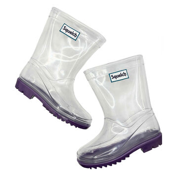 Squelch Transparent Wellies And Three Sock Set Strawberry, 3 of 7