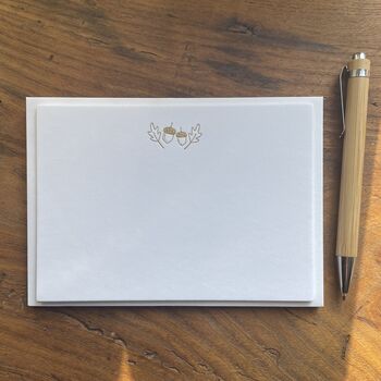 Six Gold Acorn Hand Pressed Luxury Note Cards, 2 of 8