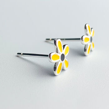 Sterling Silver Yellow Flower Stud Earrings, 2 of 5