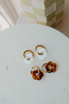 Lilja Acetate Flower Gold Hoop Earrings, 2 of 2