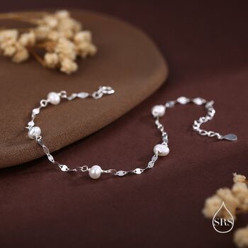 Pearl Beaded Bracelet With Sparkly Disk Chain In Sterling Silver, 3 of 11