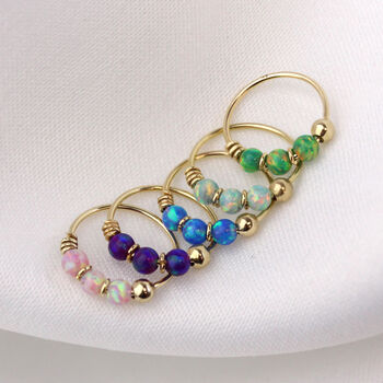 9ct Solid Yellow Gold Triple Opal Helix Nose Ring, 7 of 10
