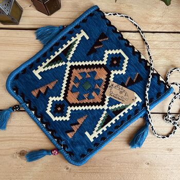 Handmade Azure Blue Kilim Weave Shoulder Bag Boho, 7 of 8