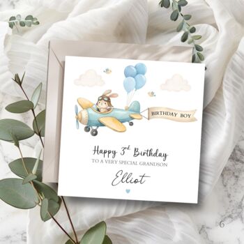 Airplane Bunny Birthday Card For Boy Or Girl, Any Age, Rabbit Card, 2 of 5