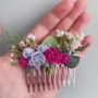 Bright Pink And Dusky Blue Flower Hair Comb, thumbnail 2 of 6