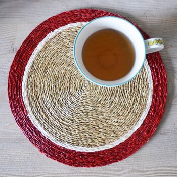 Raffia Place Mat With Colourful Edge, 5 of 7
