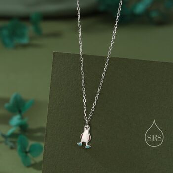 Sterling Silver Blue Footed Boobie Bird Pendant Necklace, 4 of 12