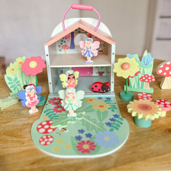 Wooden Fairy House Play Set Toddler Christmas Gift, 7 of 12