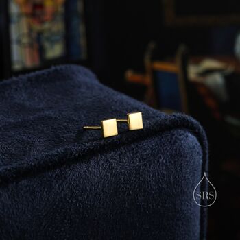 Sterling Silver Tiny Square Stud Earrings, 2 of 11
