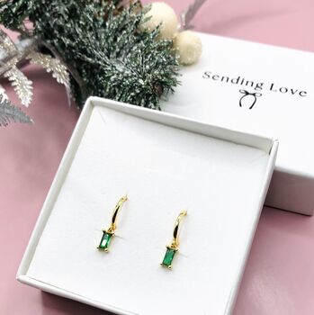Emerald Hoop Earrings Gift For Her May Birthday, 2 of 6