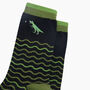 Embroidered T Rex Wavy Striped Combed Cotton Socks In Black/Green, thumbnail 2 of 4