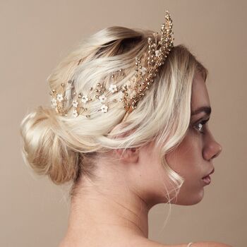 Wedding Tiara With Ivory Crystals And Flowers Coraline, 11 of 11