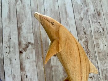 Hand Carved Wooden Teak Dolphin Sculpture 30cm Ornament Figurine Gift, 7 of 9