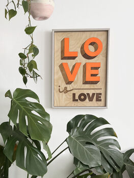 Love Is Love Orange / Wooden Wall Art, 5 of 6
