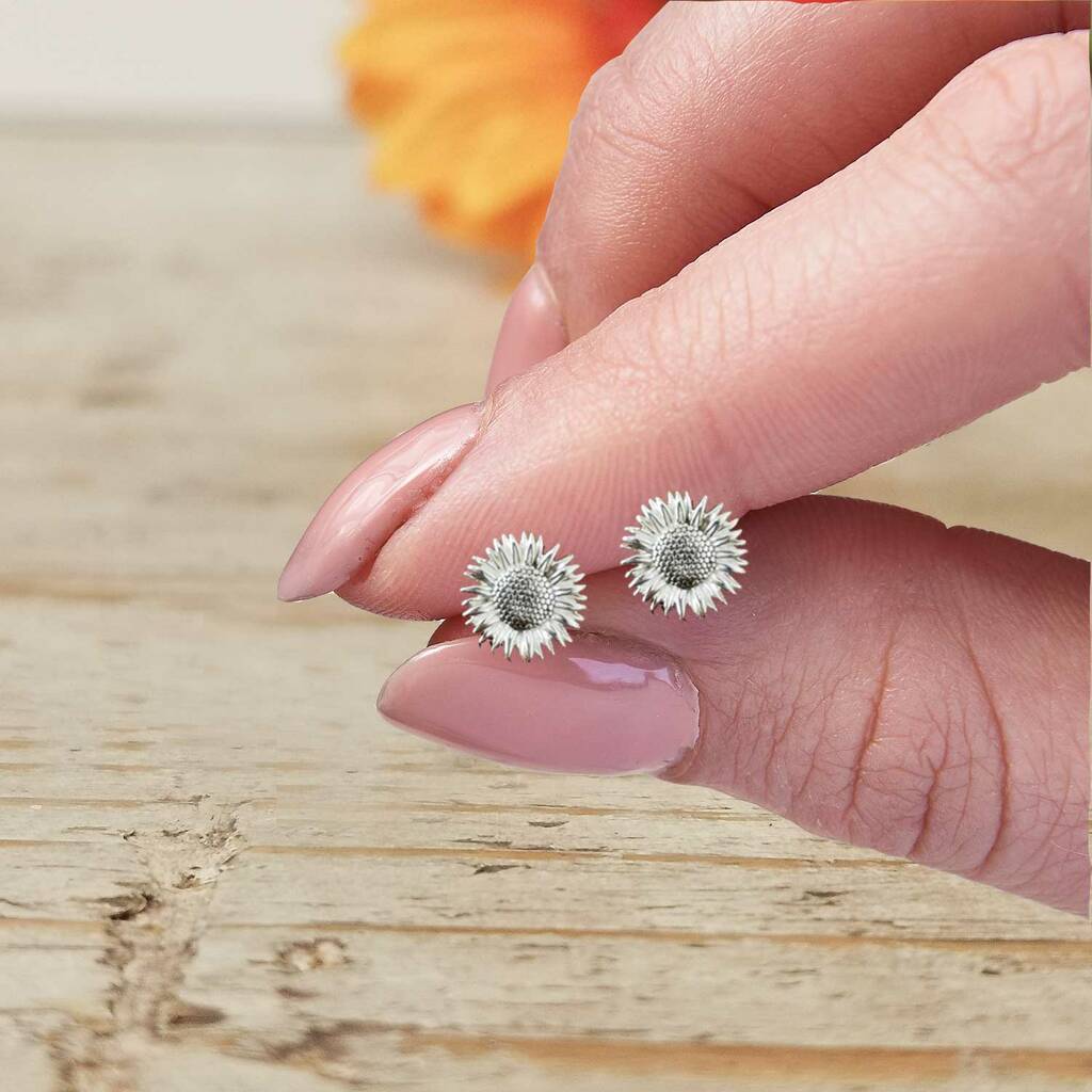 Sunflower Silver Stud Earrings By Scarlett Off The Map Jewellery