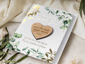 Save The Date Magnet With A Botanical Gold Foil Card, 5 of 9
