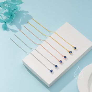 Sapphire Blue Cz Threader Earrings In Sterling Silver, 5 of 10