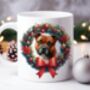 Personalised Red Staffordshire Bull Terrier Christmas Wreath Dog Mug, thumbnail 1 of 2