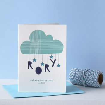 Personalised Cloud And Stars New Born Card Blue, 3 of 4
