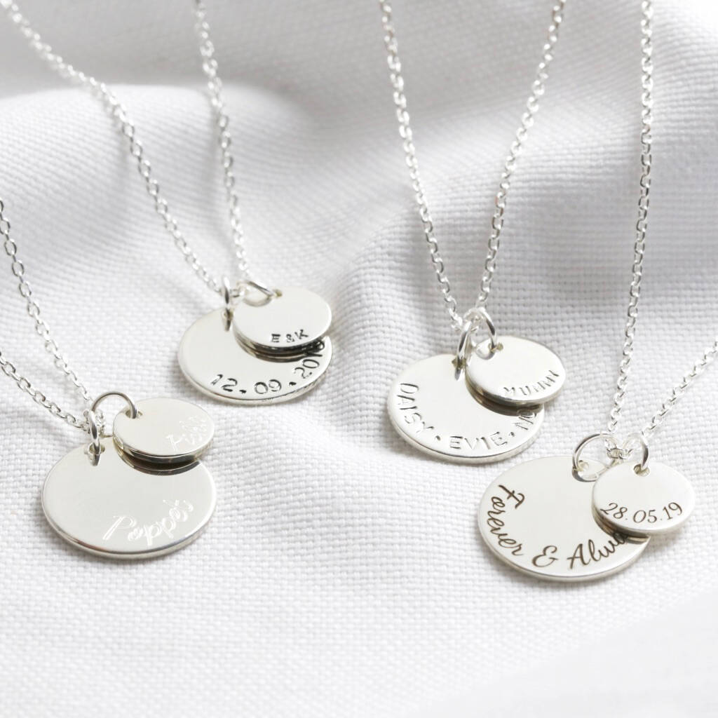 Personalised Sterling Silver Double Disc Charm Necklace, 1 of 11