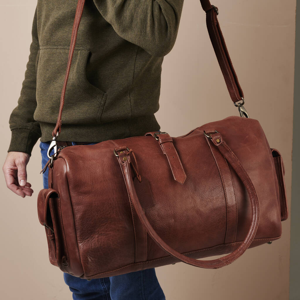 Personalised Leather Luggage Holdall Weekend Bag By Posh Totty Designs