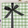 Three Sheets Of Green Gingham Wrapping Paper, thumbnail 1 of 2