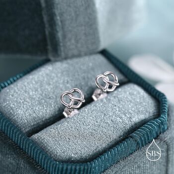 Extra Tiny Pretzel Heart Knot Earrings, 2 of 12