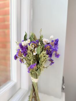 Purple And White Dried Flower Bouquet With Foliage, 5 of 5