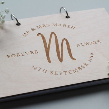 Personalised Initial Wooden Wedding Guest Book, 2 of 3