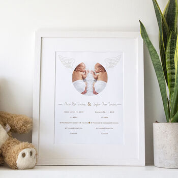 Personalised Rose Gold Newborn Twins Photo Art Print, 2 of 4