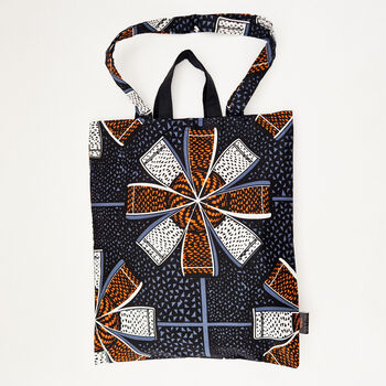 African Print Tote Bag | Grey Orange Deji Print, 5 of 6
