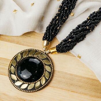 Black Multistrand Pearl Large Enamel Pendant Necklace, 3 of 6