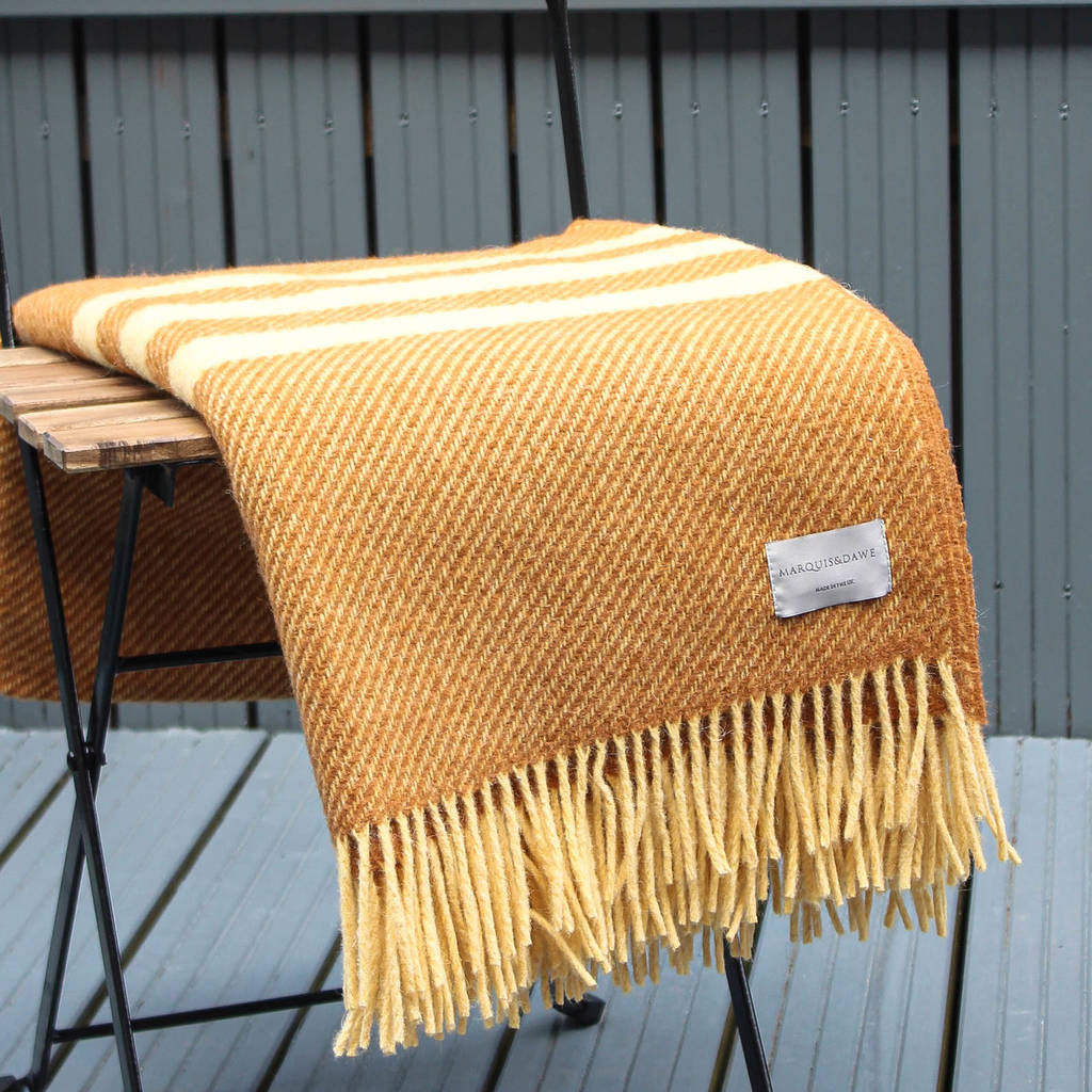 mustard stripe wool picnic blanket leather straps by marquis & dawe