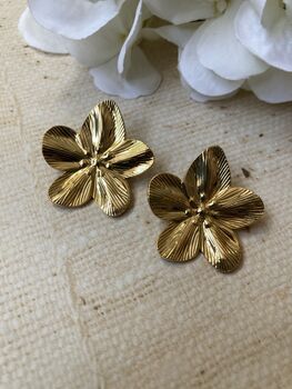 18 K Gold Plated Gold Flower Earrings, 2 of 6