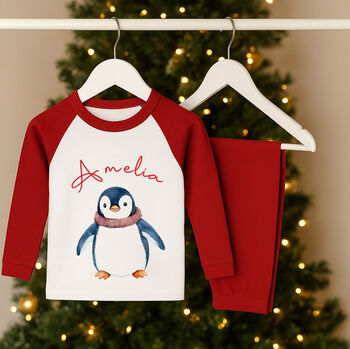 Personalised Kids Christmas Pyjamas Penguin, 4 of 4