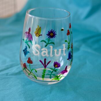 Hand Painted Botanical Salut Stemless Glass, 4 of 5